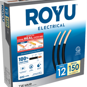 ROYU 2.0mm  #12 AWG TW Solid  Black 150M